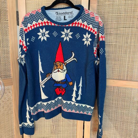 Toddland blue christmas sweater wool Gnome pullover ski kitschy cabin - Picture 3 of 5